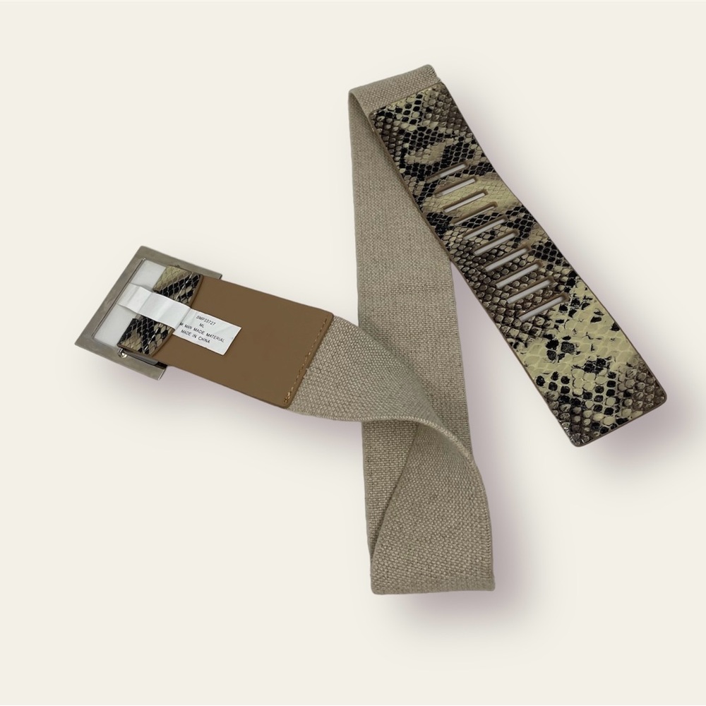 Snakeskin Print Wide Women’s Belt Stretchy with Square Buckle